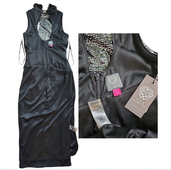 NWT Vince Camuto Dress Midi  Silver Metallic Mock Neck Cocktail Woman sz 4 - Picture 7 of 9